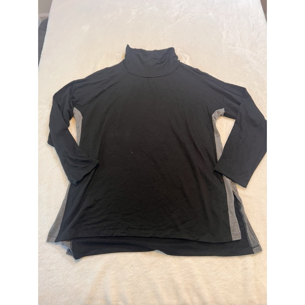 Eileen Fisher Black Gray Striped 2 Piece Set Leggings Turtleneck Long Sleeve M - Picture 6 of 12